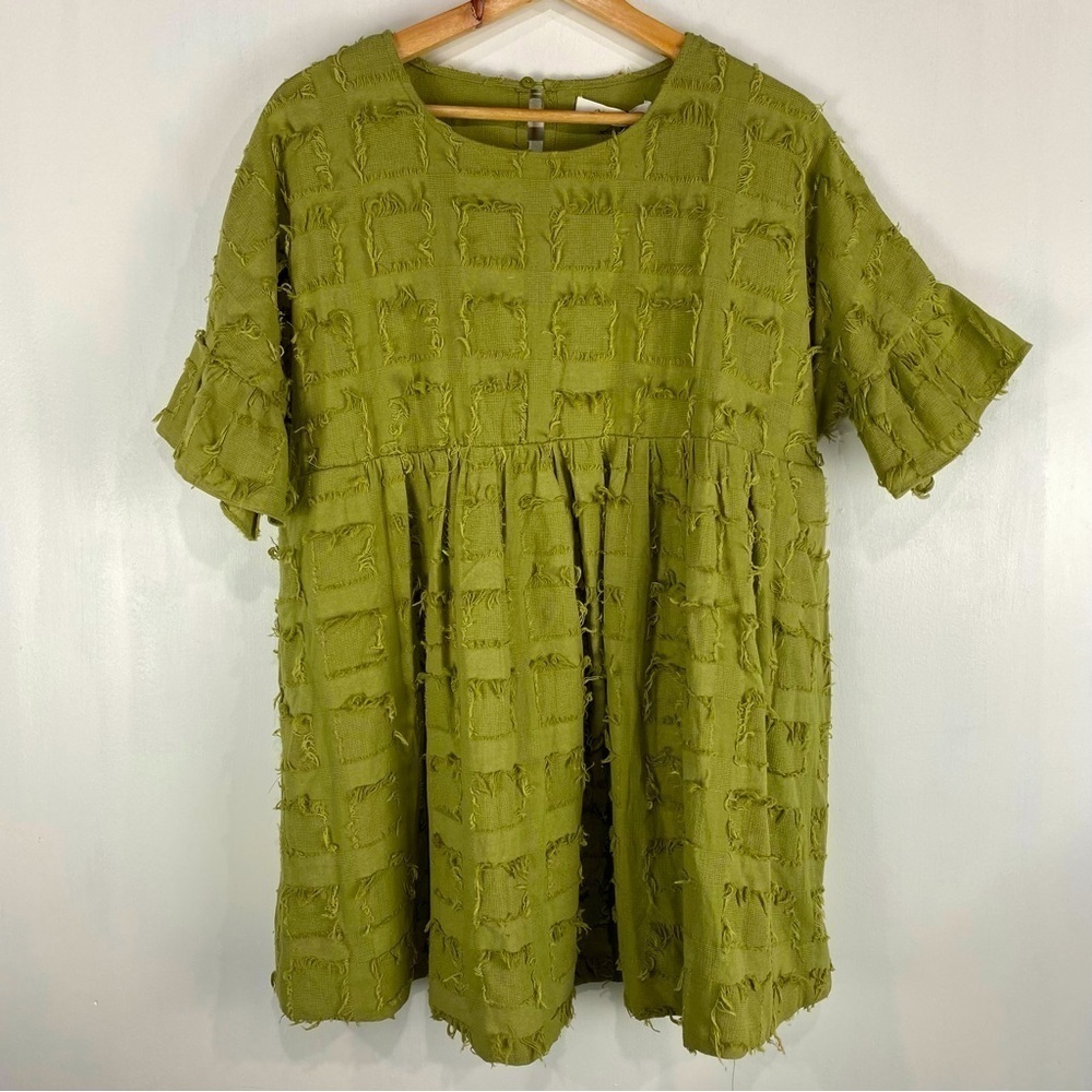 Mustard Seed BOHO Fringe Flowy Ruffle Short Sleeve Mini Dress Size Medium (NWT)